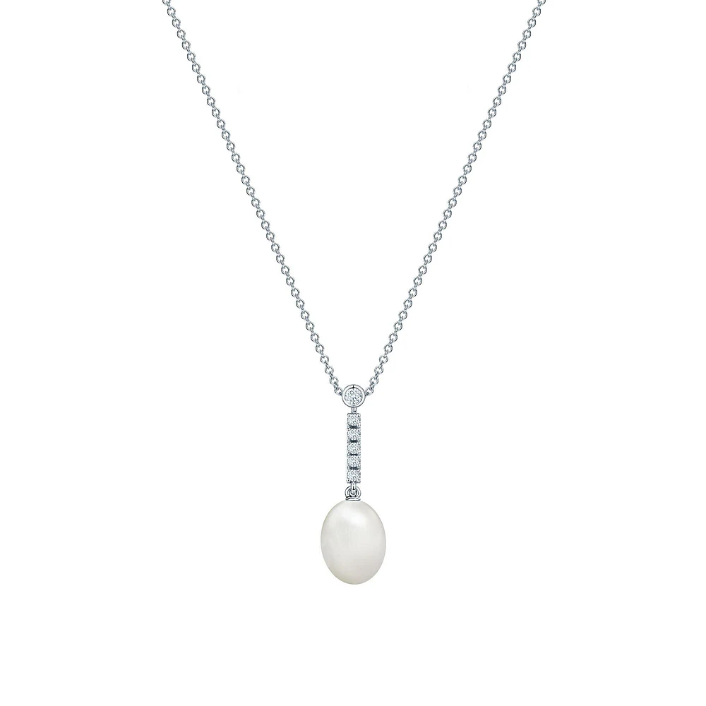 Freshwater Pearl and Diamond Drop Necklace