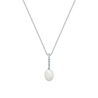 Freshwater Pearl and Diamond Drop Necklace