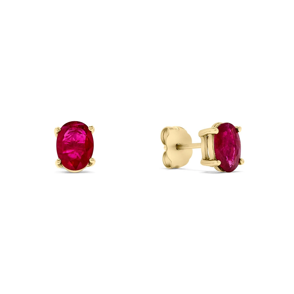 Yellow Gold Oval Ruby Stud Earrings