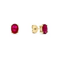 Yellow Gold Oval Ruby Stud Earrings