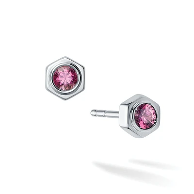 Pink Tourmaline and Silver Stud Earrings