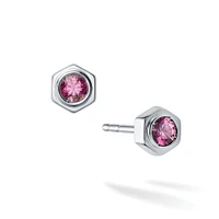 Pink Tourmaline and Silver Stud Earrings