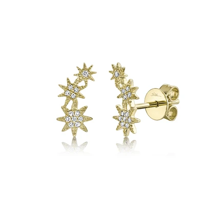 Kate Yellow Gold and Diamond Pavé Triple Star Stud Earrings