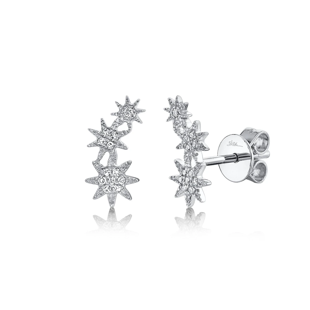 Kate White Gold and Diamond Pavé Triple Star Stud Earrings