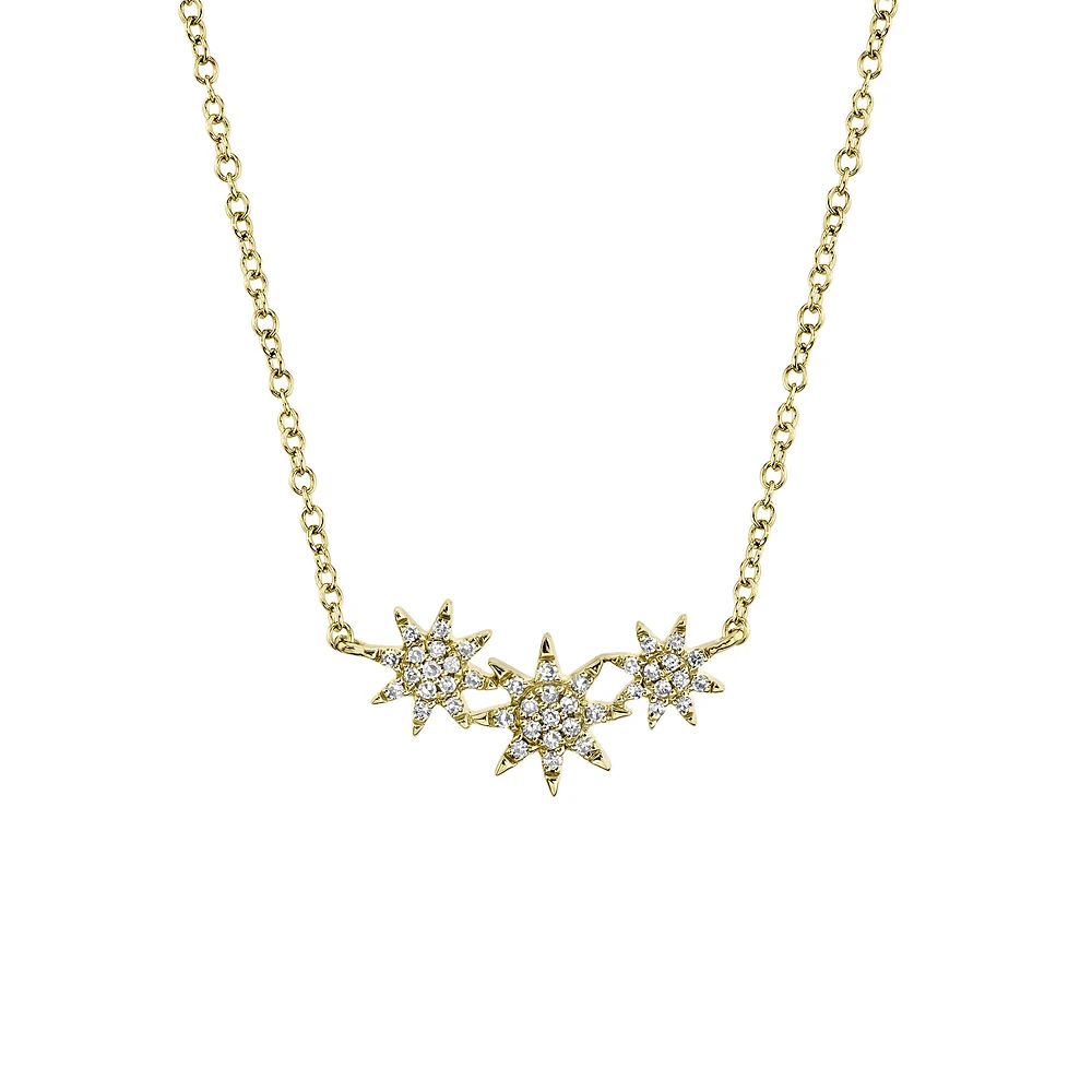 Kate Yellow Gold and Diamond Pavé Triple Star Pendant