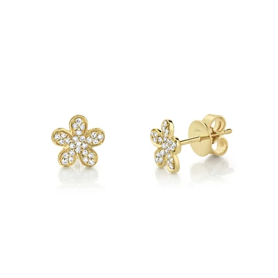 Kate Yellow Gold and Diamond Pavé Flower Stud Earrings