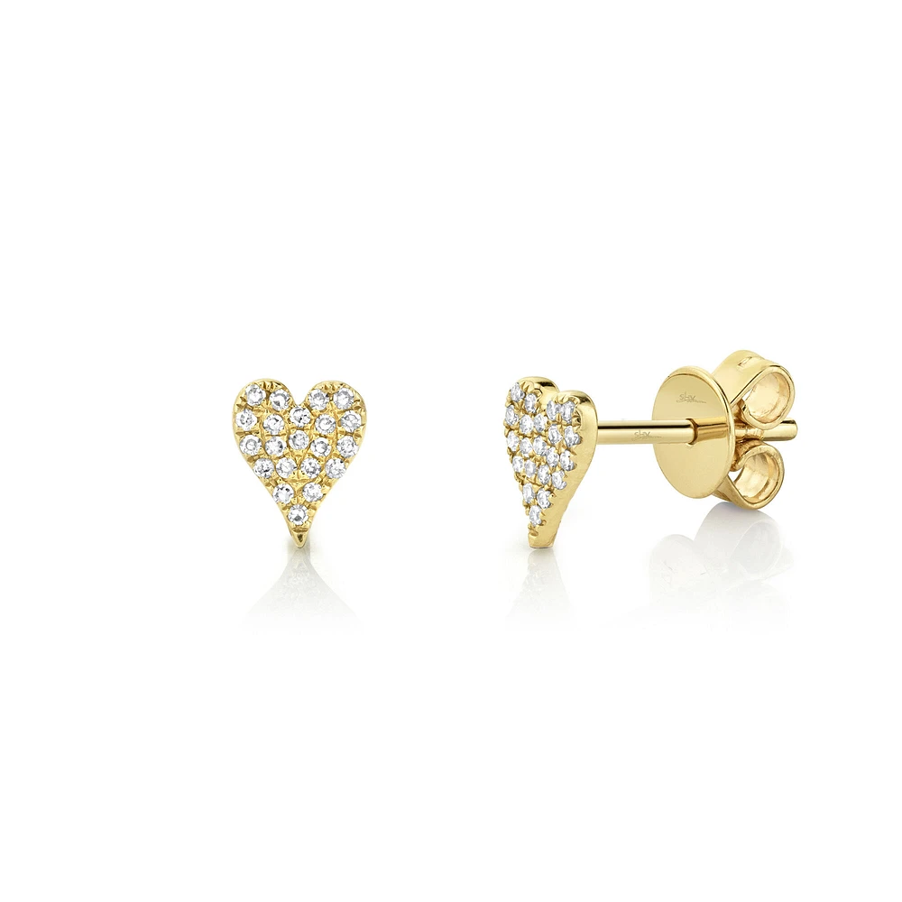 Kate Yellow Gold and Diamond Pavé Heart Stud Earrings