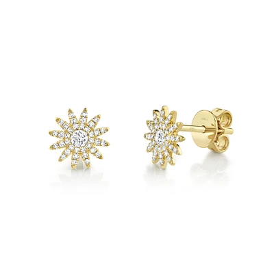 Kate Yellow Gold and Diamond Pavé Starburst Stud Earrings