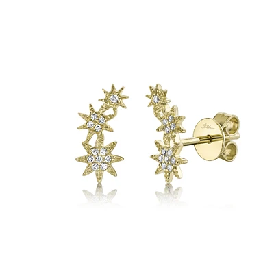 Kate Yellow Gold and Diamond Pavé Triple Star Stud Earrings