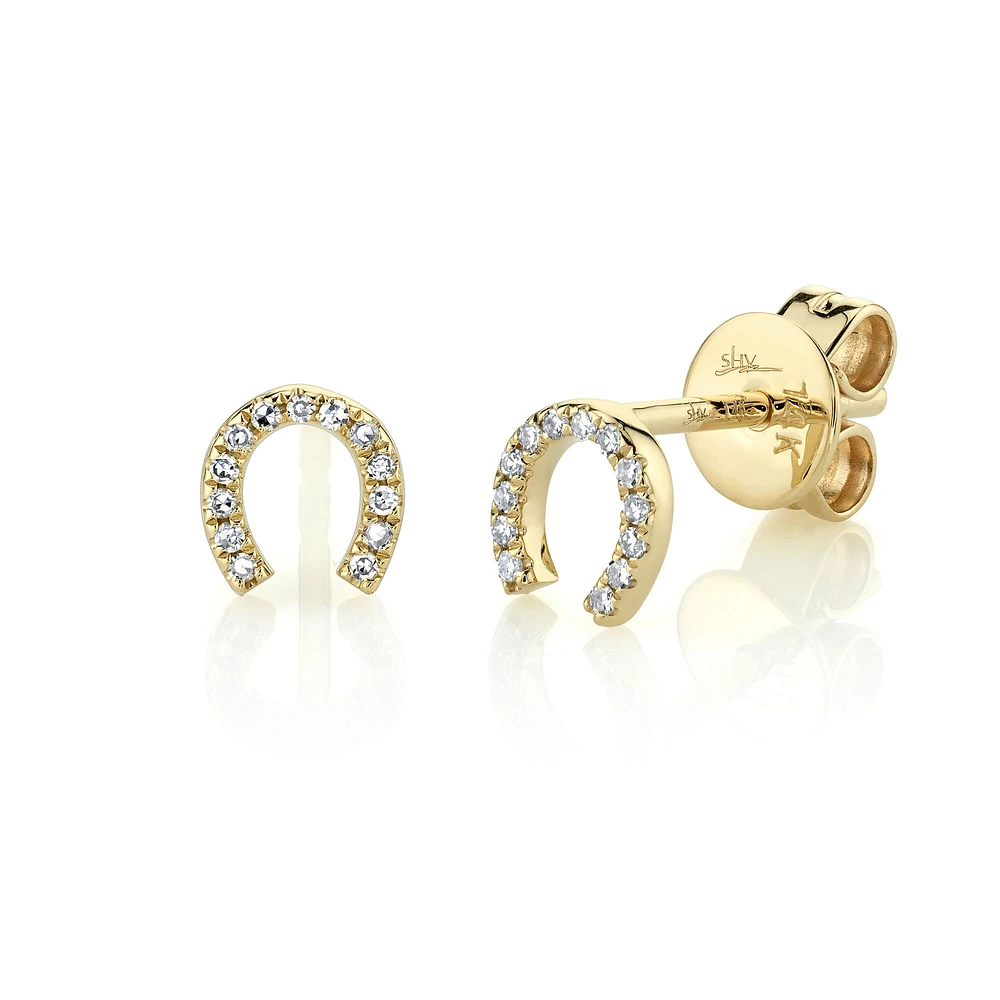 Kate Yellow Gold and Diamond Pavé Horseshoe Stud Earrings