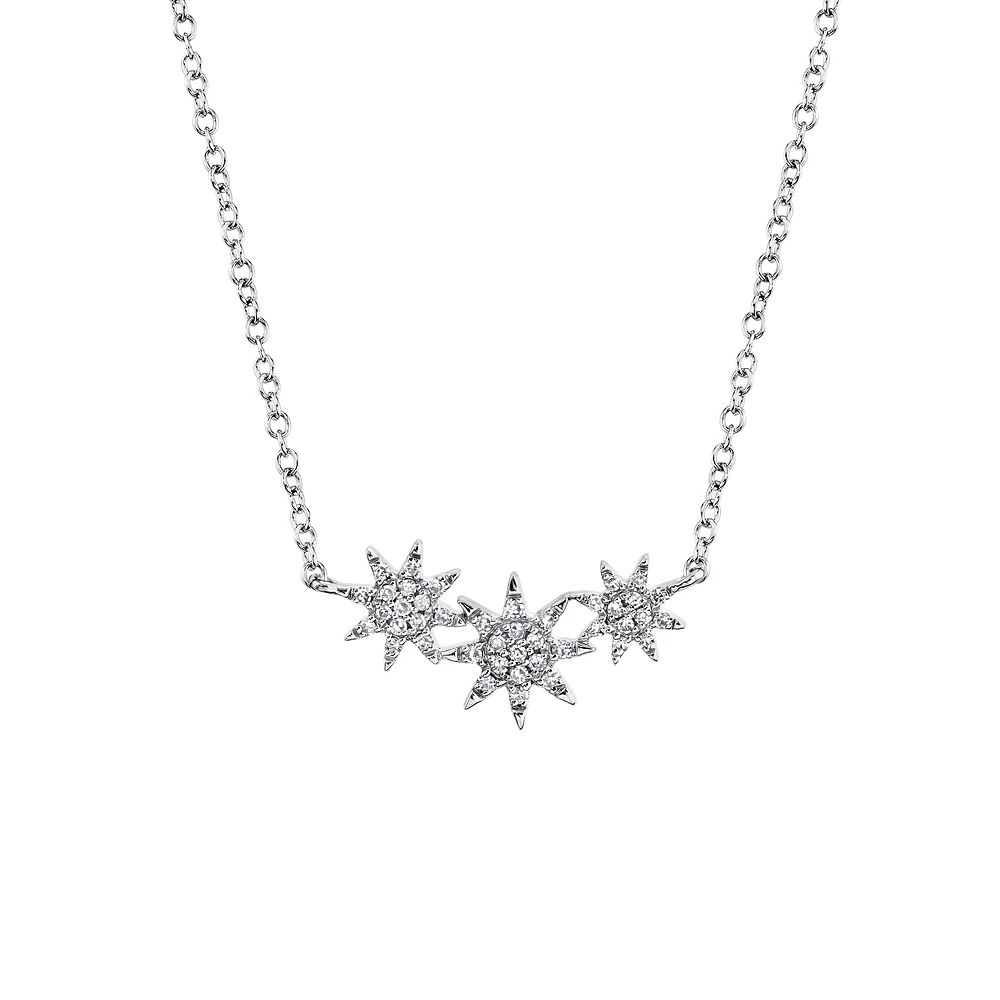 Kate White Gold and Diamond Pavé Triple Star Pendant