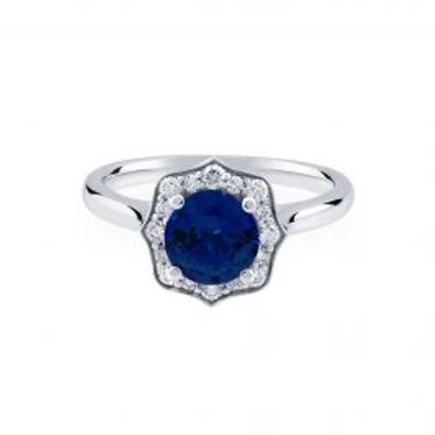 Birks 1879 | Heirloom Round Solitaire Sapphire Engagement Ring with Halo