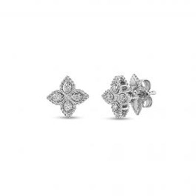Roberto Coin | Boucles d'oreilles Princess Flower petites en or blanc ornées de diamants