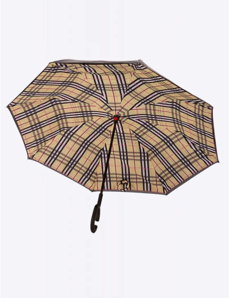 Manteaux Manteaux | La maison du manteau au Québec Parapluie Beige Polyvalent À Carreaux Qui S'ouvre À L'envers Par Up-Brella