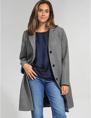 Manteau Droit Laine Mélangée par Saki