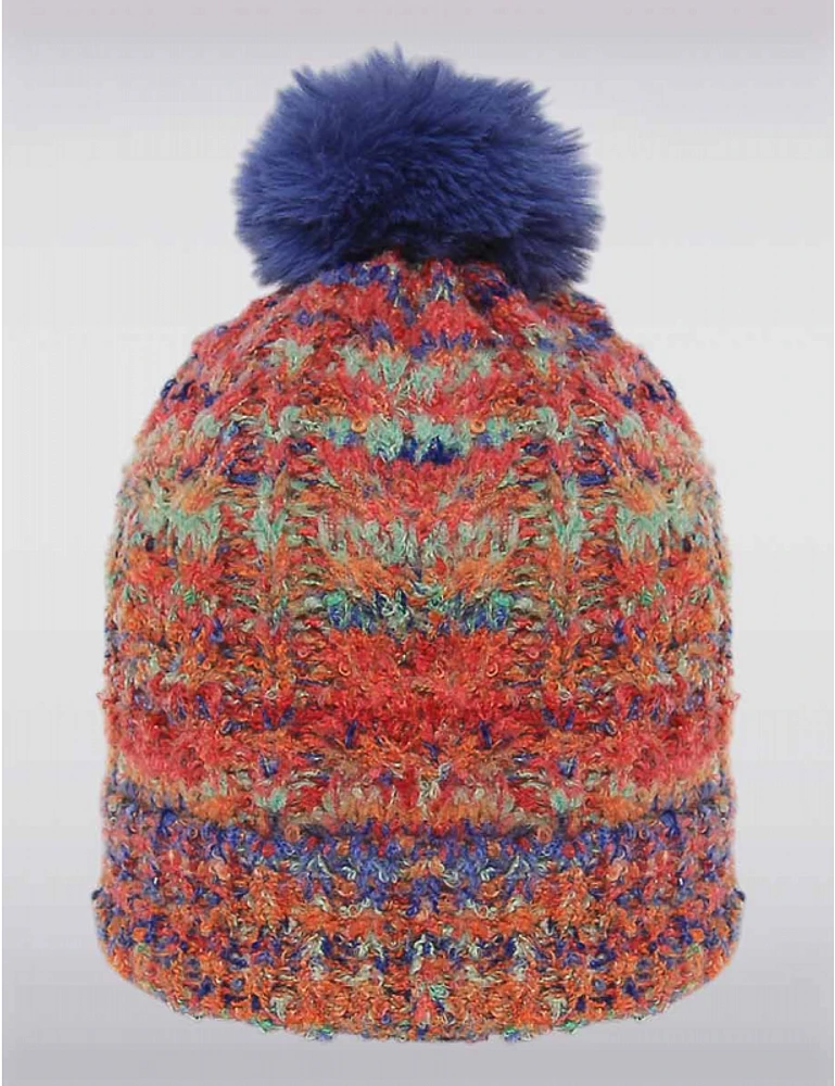 Manteaux Manteaux | La maison du manteau au Québec Tuque Multicolore Tricotée Avec Doublure Et Pompon en Fausse Fourrure Par Saki