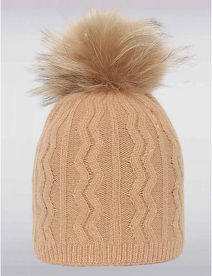 Manteaux Manteaux | La maison du manteau au Québec Chaleur et Élégance - Tuque En Maille Avec Pompon Amovible En Fourrure Véritable