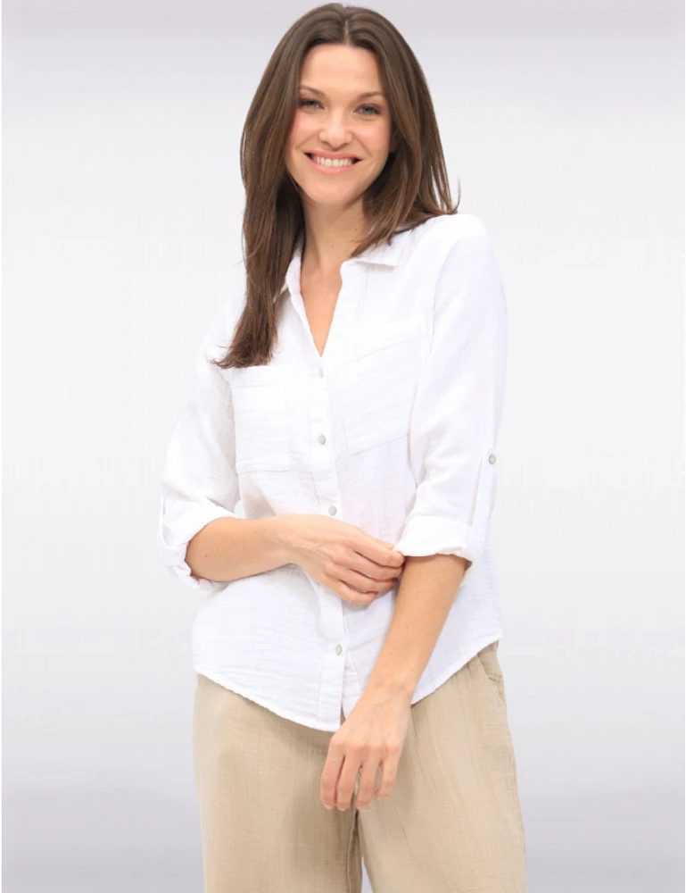 Chemise Coton Vegan Manches Relevées par Point Zero