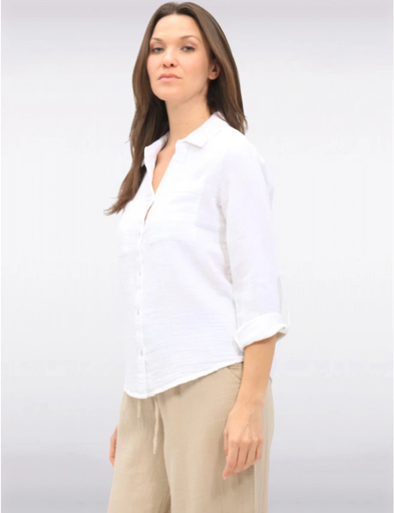 Chemise Coton Vegan Manches Relevées par Point Zero