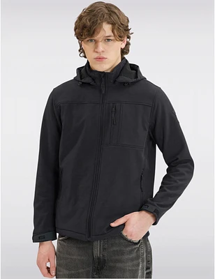 Manteaux | La maison du manteau au Québec Veste Noir Coquille Souple Dry-Tech Imperméable avec Capuche par Point Zero