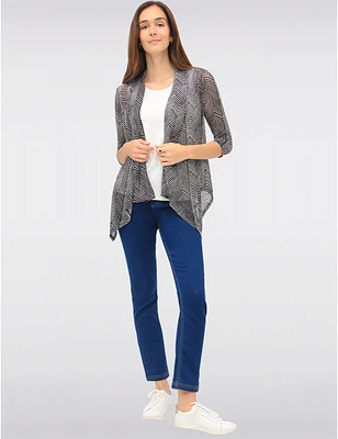 Manteaux | La maison du manteau au Québec Cardigan Rayé à Devant Drapé en Tricot Pointelle Chevron & Manches 3/4 Par Vamp