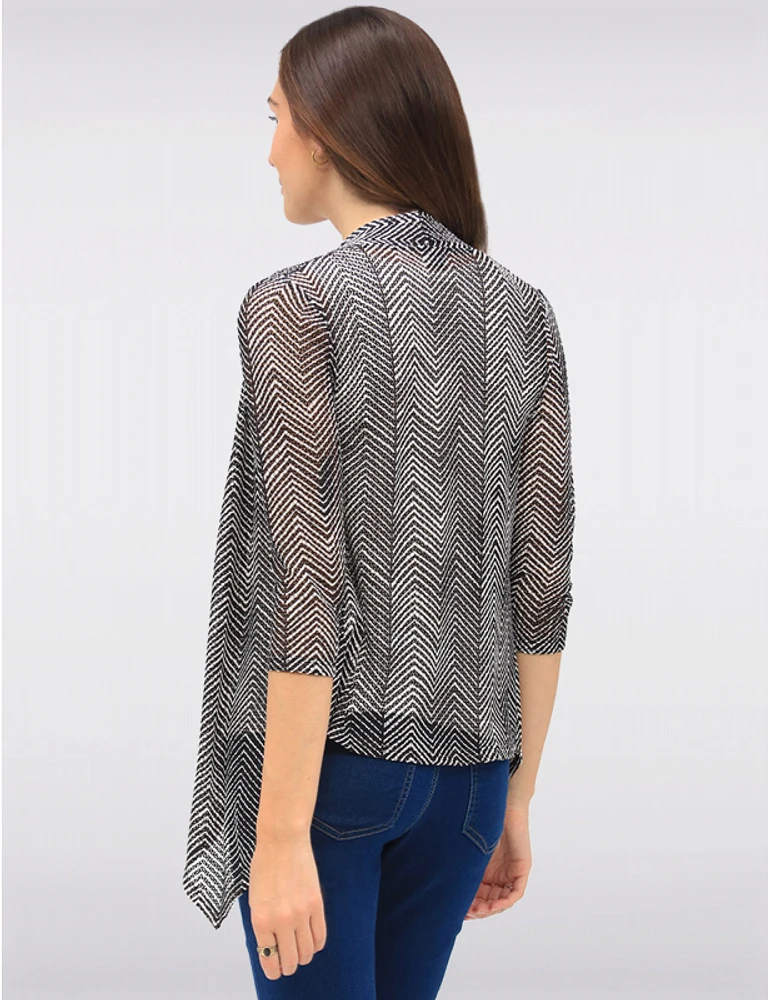 Manteaux | La maison du manteau au Québec Cardigan Rayé à Devant Drapé en Tricot Pointelle Chevron & Manches 3/4 Par Vamp