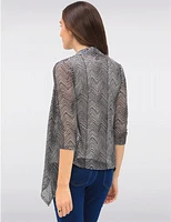 Manteaux | La maison du manteau au Québec Cardigan Rayé à Devant Drapé en Tricot Pointelle Chevron & Manches 3/4 Par Vamp
