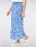 Manteaux | La maison du manteau au Québec Jupe Bleue Longue Évasée à Enfiler Fluide avec Imprimé Floral par Vamp