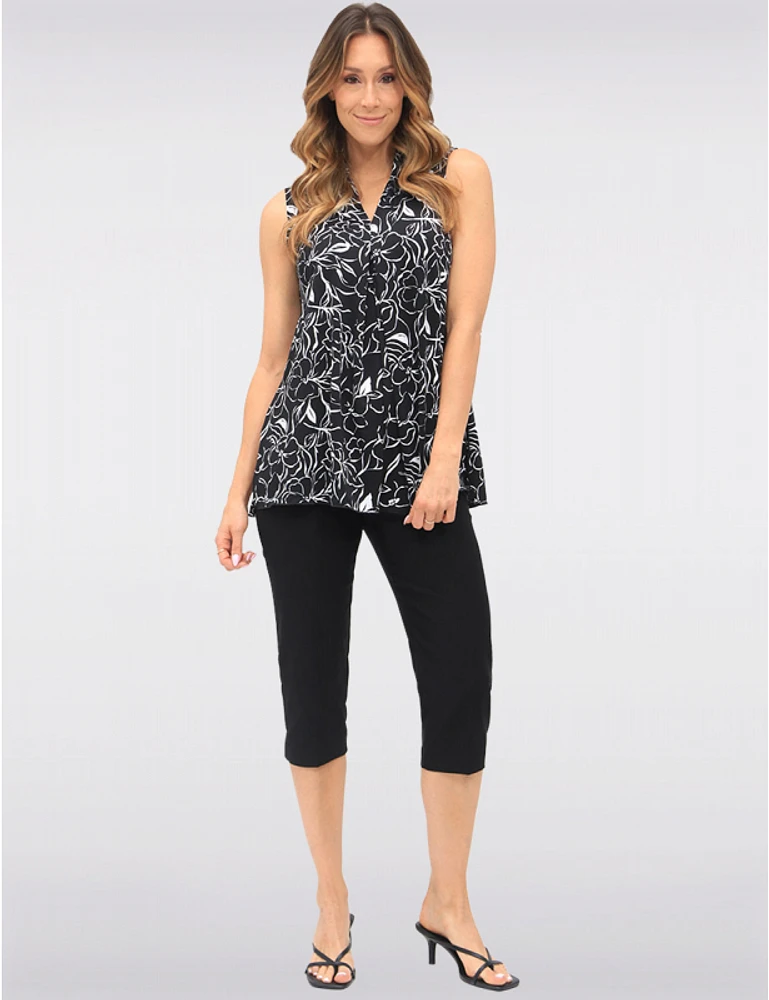 Manteaux | La maison du manteau au Québec Blouse Sans Manches N/B à Motif Floral Abstrait Col V et Pli Devant par Vamp