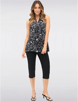 Manteaux | La maison du manteau au Québec Blouse Sans Manches N/B à Motif Floral Abstrait Col V et Pli Devant par Vamp