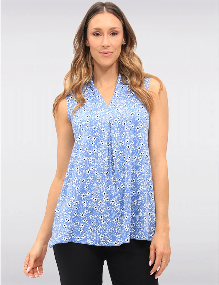 Manteaux | La maison du manteau au Québec Blouse Sans Manches Florale Extensible avec Plis Devant Fentes & Col V par Vamp