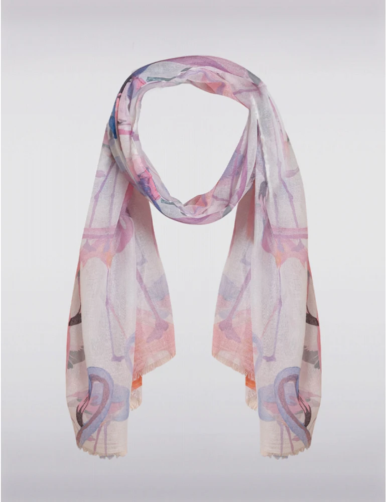 Manteaux | La maison du manteau au Québec Charmant Foulard Oblong Imprimé Flamant Rose Exotique avec Franges