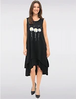 Manteaux | La maison du manteau au Québec Robe Noire Sans Manches à Imprimé Marguerites & Ourlet Asymétrique par Fun Sport