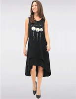 Manteaux | La maison du manteau au Québec Robe Noire Sans Manches à Imprimé Marguerites & Ourlet Asymétrique par Fun Sport