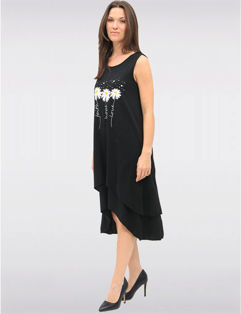 Manteaux | La maison du manteau au Québec Robe Noire Sans Manches à Imprimé Marguerites & Ourlet Asymétrique par Fun Sport
