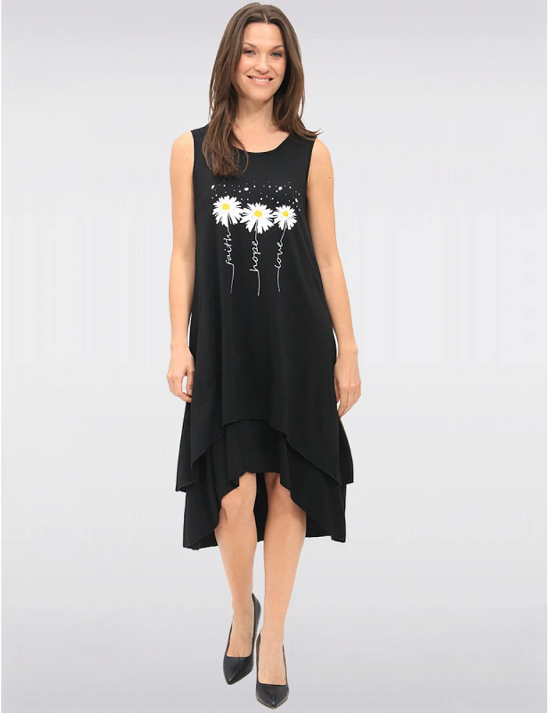 Manteaux | La maison du manteau au Québec Robe Noire Sans Manches à Imprimé Marguerites & Ourlet Asymétrique par Fun Sport