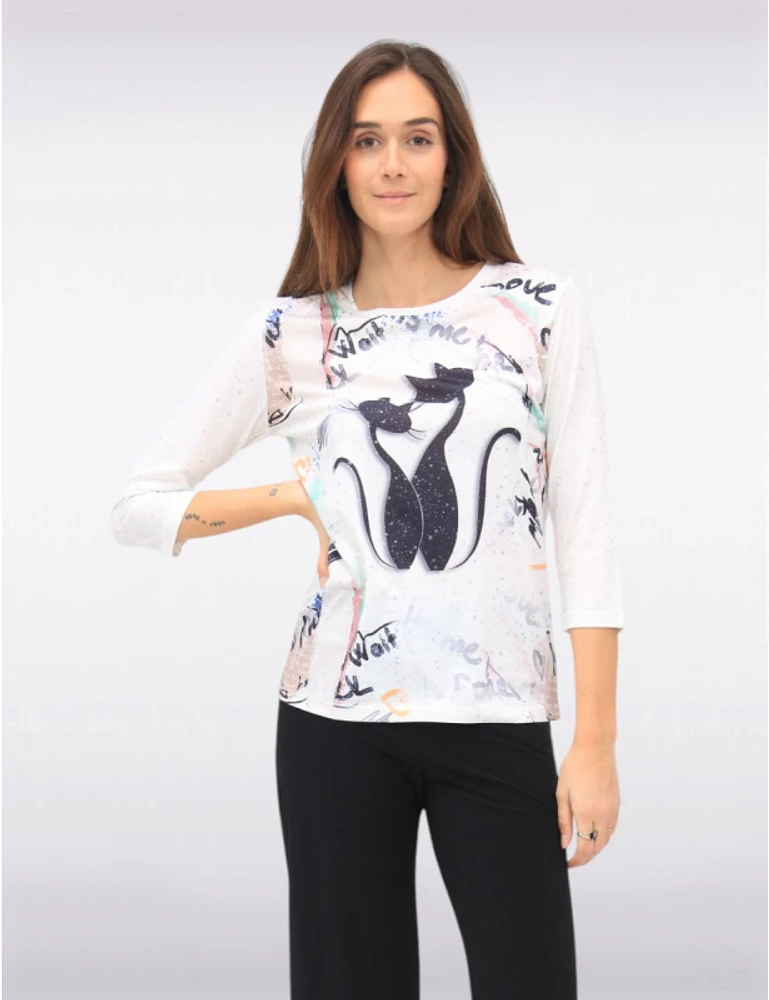 Haut Imprimé Chat Slim Fit par Ness