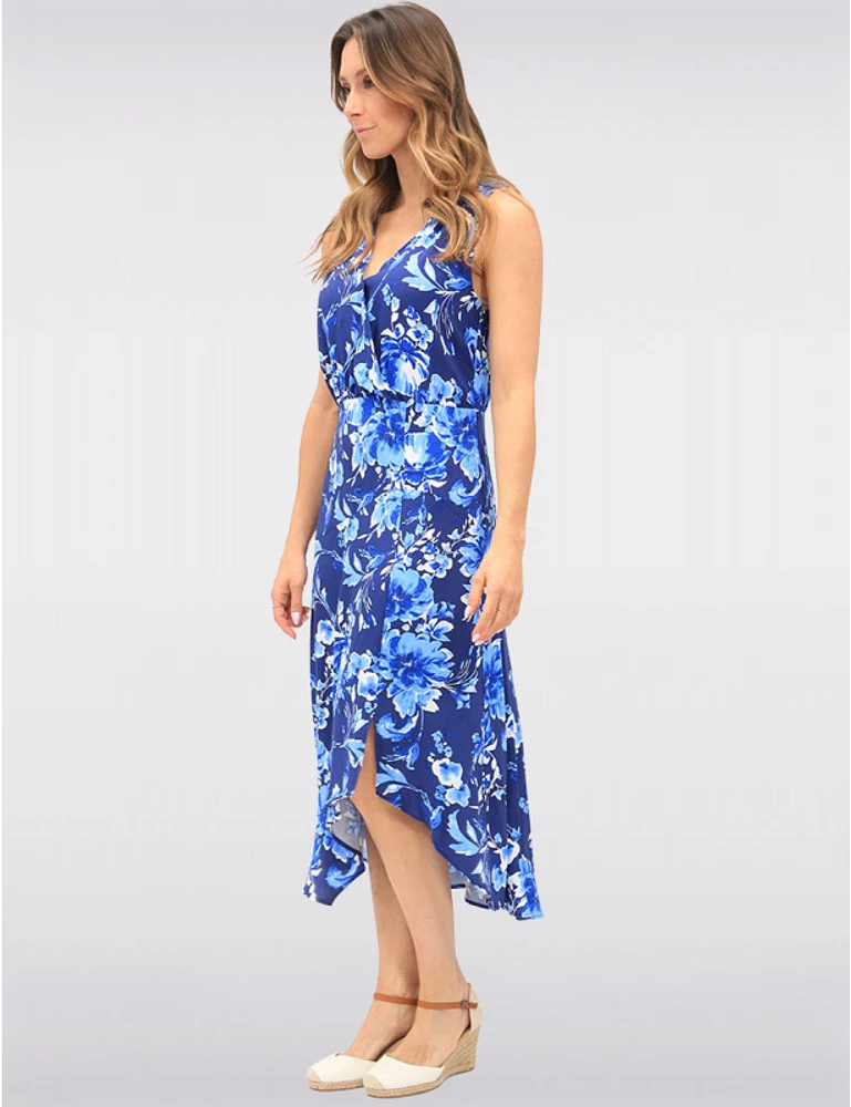 Manteaux | La maison du manteau au Québec Robe Chic Sans Manches À Col en V Cache-cœur Floral Ourlet Haut-bas Par GWV