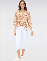 Manteaux | La maison du manteau au Québec Haut Floral Extensible avec Manches Dolman Col Rond & Nœud à l'Ourlet par GWV
