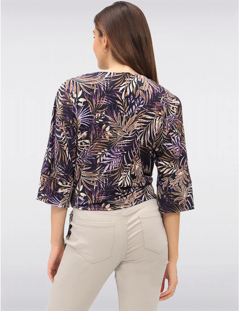 Manteaux | La maison du manteau au Québec Haut Extensible à Imprimé Feuilles Tropicales Col Rond Manche 3/4 & Nœud par GWV