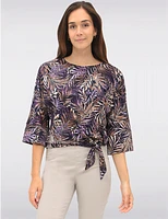 Manteaux | La maison du manteau au Québec Haut Extensible à Imprimé Feuilles Tropicales Col Rond Manche 3/4 & Nœud par GWV