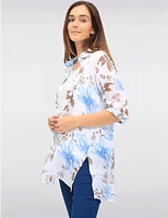 Manteaux | La maison du manteau au Québec Blouse Fluide Boutonnée à Fleurs avec Manches 3/4 et Fentes Latérales Par Goa