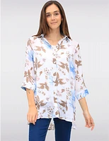 Manteaux | La maison du manteau au Québec Blouse Fluide Boutonnée à Fleurs avec Manches 3/4 et Fentes Latérales Par Goa