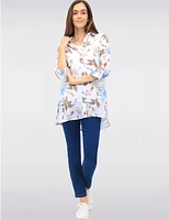 Manteaux | La maison du manteau au Québec Blouse Fluide Boutonnée à Fleurs avec Manches 3/4 et Fentes Latérales Par Goa