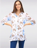 Manteaux | La maison du manteau au Québec Blouse Fluide Boutonnée à Fleurs avec Manches 3/4 et Fentes Latérales Par Goa