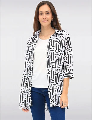 Manteaux | La maison du manteau au Québec Blouse N/b Boutonnée Imprimé à Manches 3/4 et Fentes Latérales par Goa