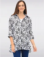 Manteaux | La maison du manteau au Québec Blouse N/b Boutonnée Imprimé à Manches 3/4 et Fentes Latérales par Goa