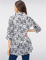 Manteaux | La maison du manteau au Québec Blouse N/b Boutonnée Imprimé à Manches 3/4 et Fentes Latérales par Goa