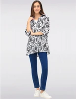 Manteaux | La maison du manteau au Québec Blouse N/b Boutonnée Imprimé à Manches 3/4 et Fentes Latérales par Goa