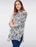 Manteaux | La maison du manteau au Québec Blouse N/b Boutonnée Imprimé à Manches 3/4 et Fentes Latérales par Goa